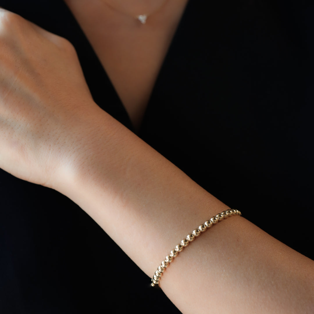 Stackable Beaded Ball Gold Bangle Bracelet (4mm)