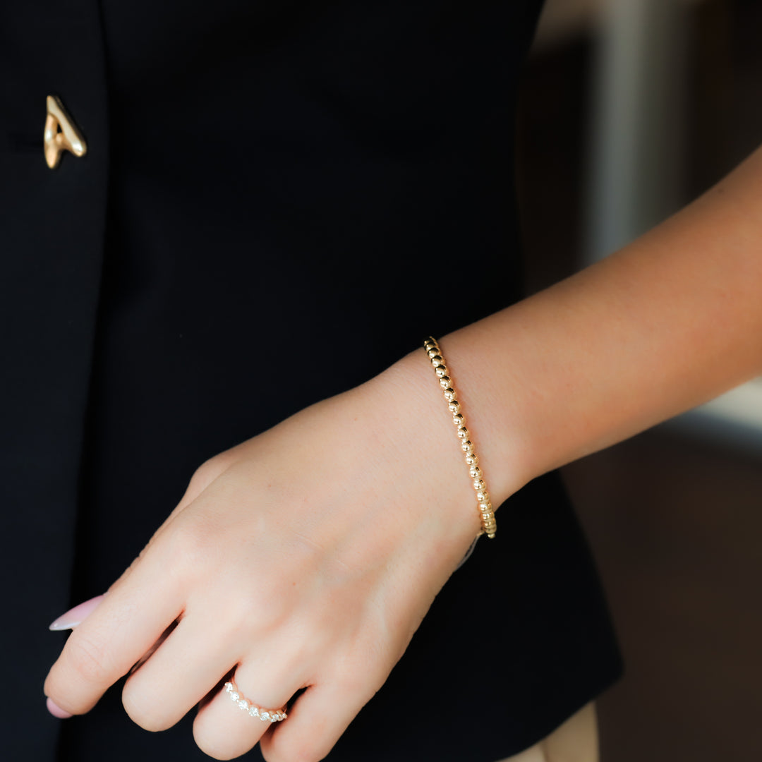 Stackable Beaded Ball Gold Bangle Bracelet (4mm)