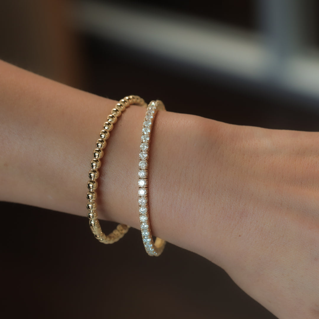 Stackable Beaded Ball Gold Bangle Bracelet (4mm)