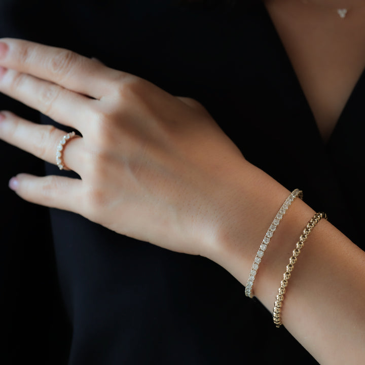 Stackable Beaded Ball Gold Bangle Bracelet (4mm)