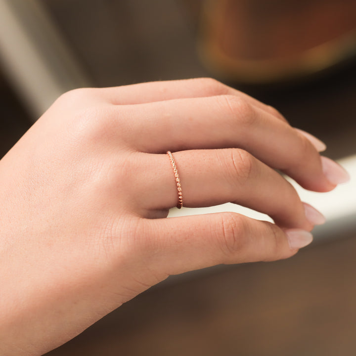 Beaded Stackable 14K Gold Ring (1.5mm Beads)