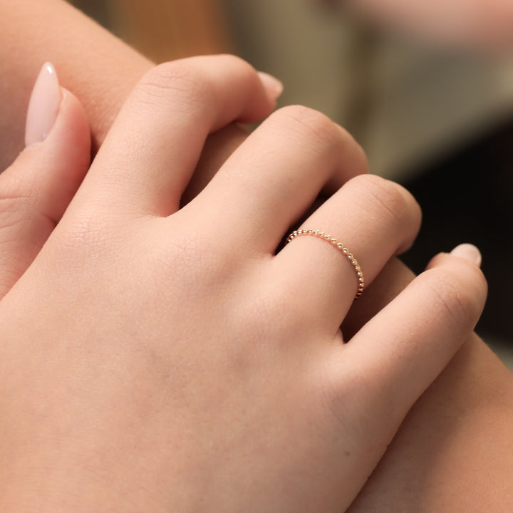 Beaded Stackable 14K Gold Ring (1.5mm Beads)