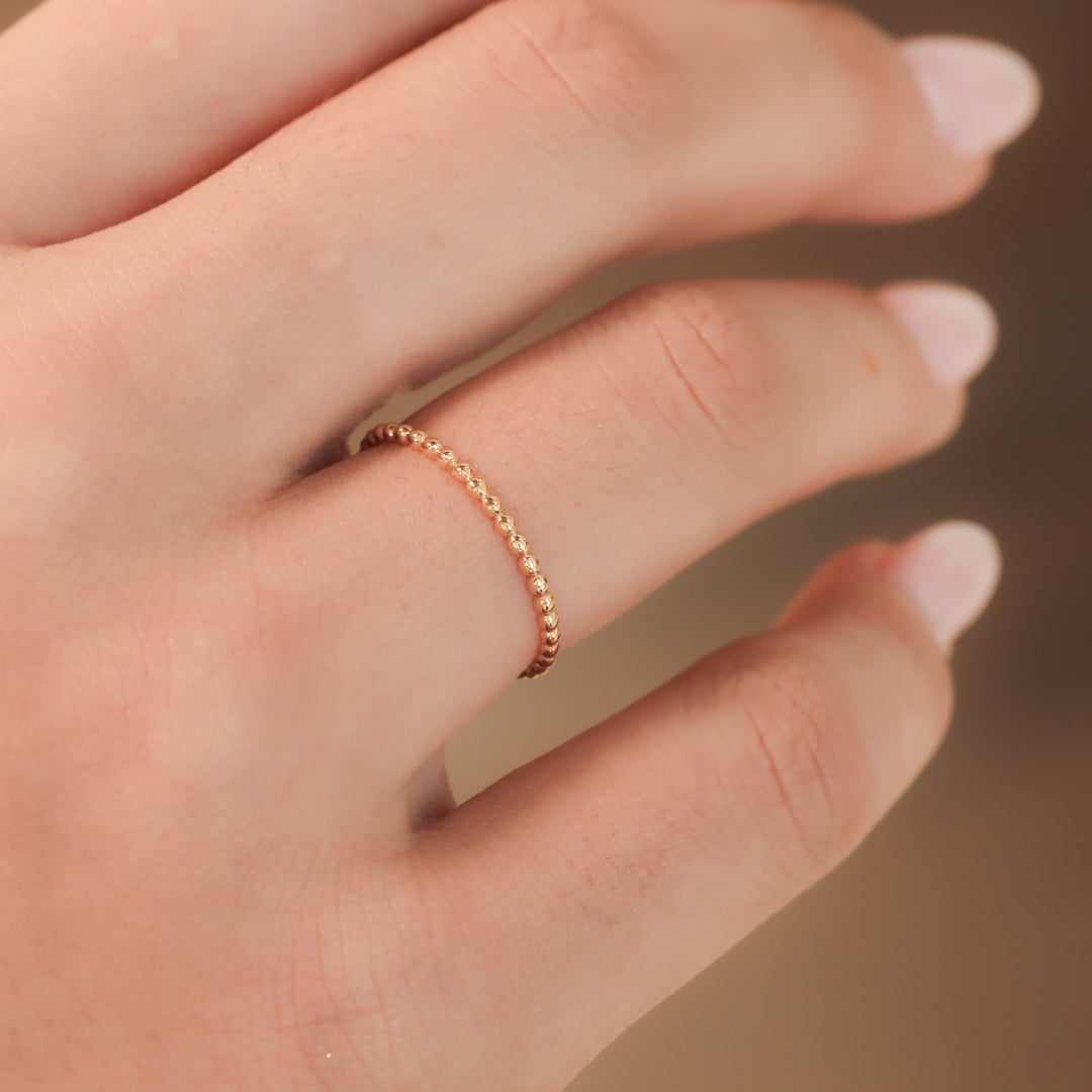 Beaded Stackable 14K Gold Ring (1.5mm Beads)