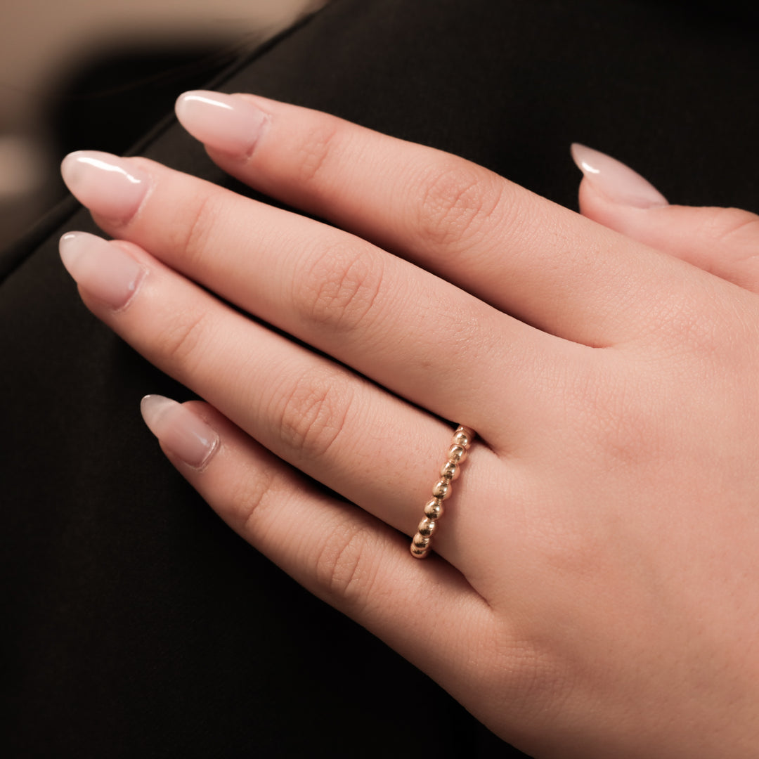 Beaded Stackable 14K Gold Ring (3mm Beads)