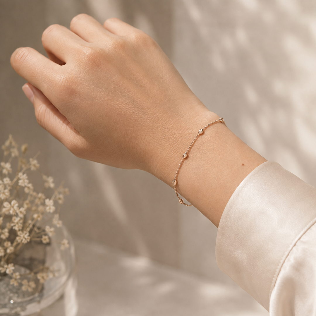 Beads by the Yard Beaded 14K Solid Gold Chain Bracelet