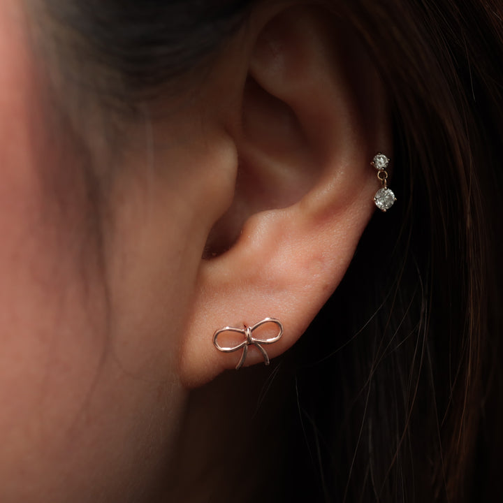 Wide Bow Tie Stud Earrings – 14K Solid Gold Delicate Ribbon Knot Earrings (Single or Pair)