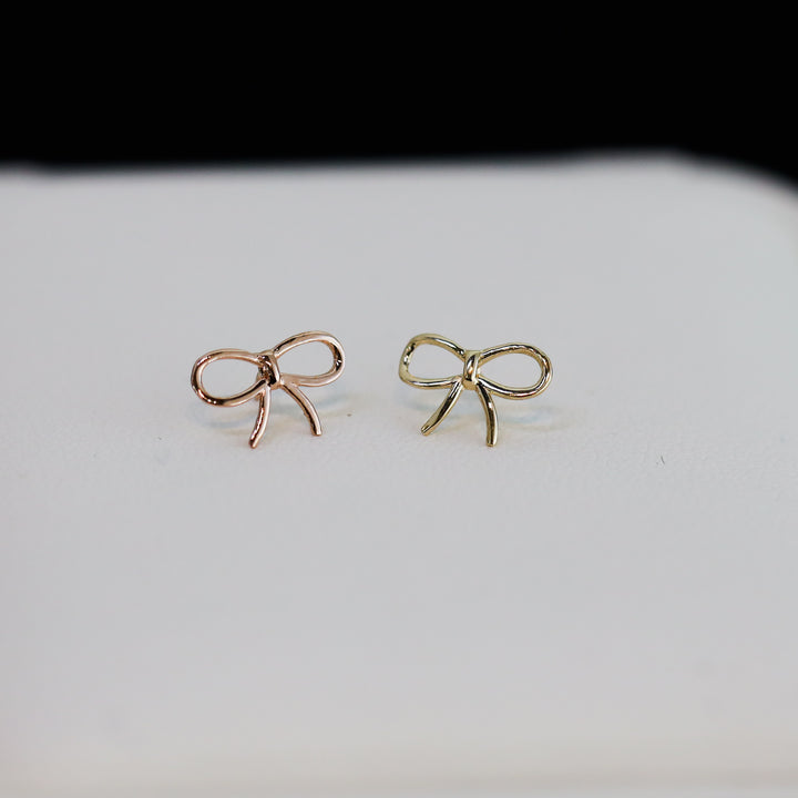 Wide Bow Tie Stud Earrings – 14K Solid Gold Delicate Ribbon Knot Earrings (Single or Pair)
