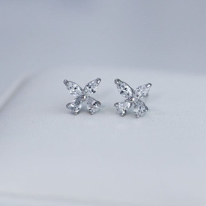 Butterfly Sparkle Pear and Round Lab Diamond Studs Earrings in 14K Solid Gold (Large)