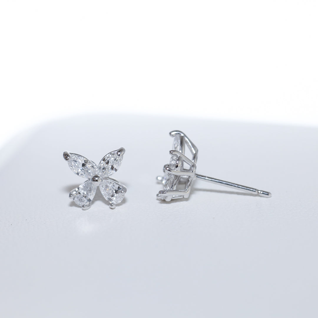 Butterfly Sparkle Pear and Round Lab Diamond Studs Earrings in 14K Solid Gold (Large)