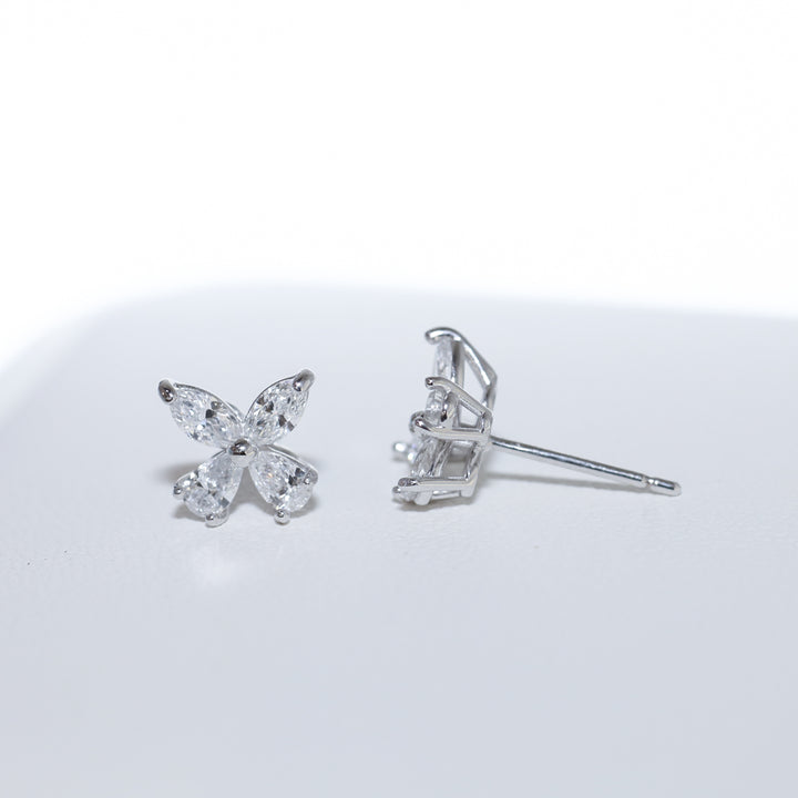 Butterfly Sparkle Pear and Round Lab Diamond Studs Earrings in 14K Solid Gold (Large)