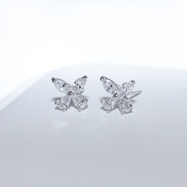 Butterfly Sparkle Pear and Round Lab Diamond Studs Earrings in 14K Solid Gold (Large)