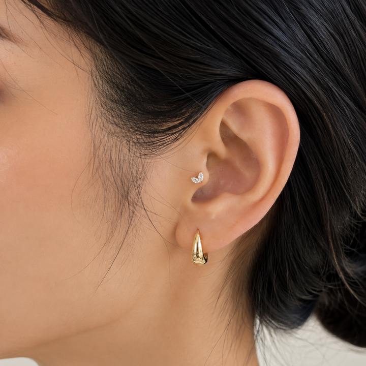 V-Shape Marquise Lab Diamond Leaf Stud Earrings in 14K Solid Gold – Single or Pair