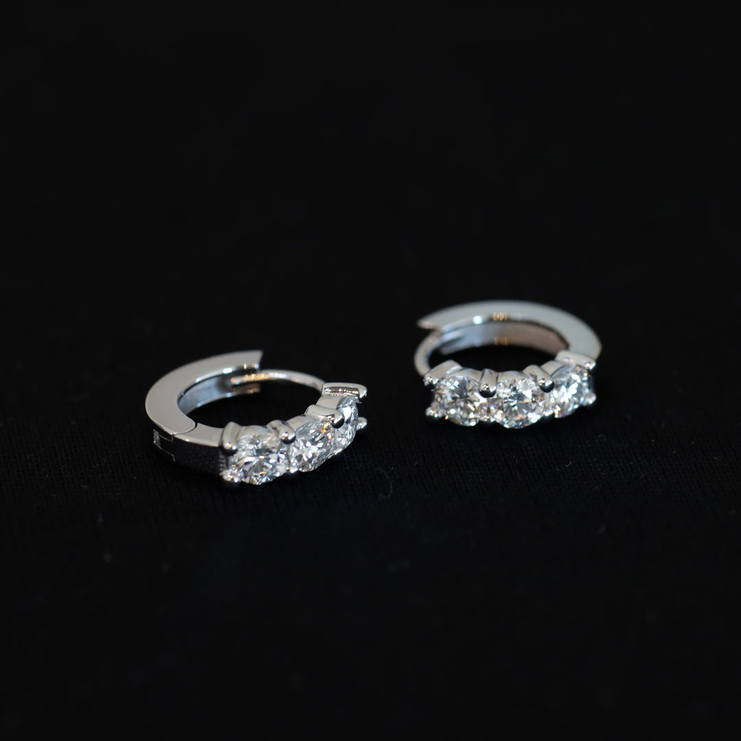 Chunky 3 Stones Lab Grown Diamond Huggie Hoop Earrings 0.6 ct.tw.
