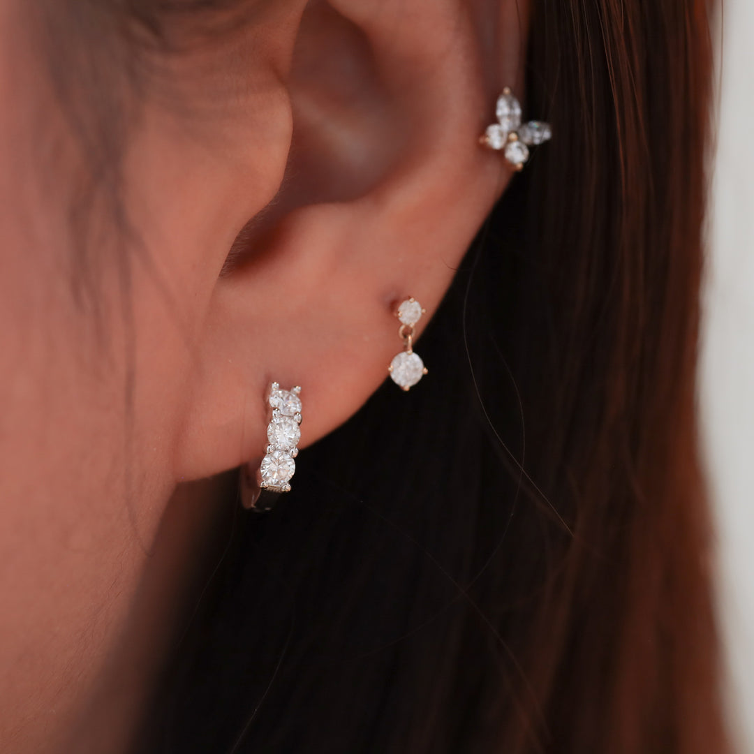 Chunky 3 Stones Lab Grown Diamond Huggie Hoop Earrings 0.6 ct.tw.