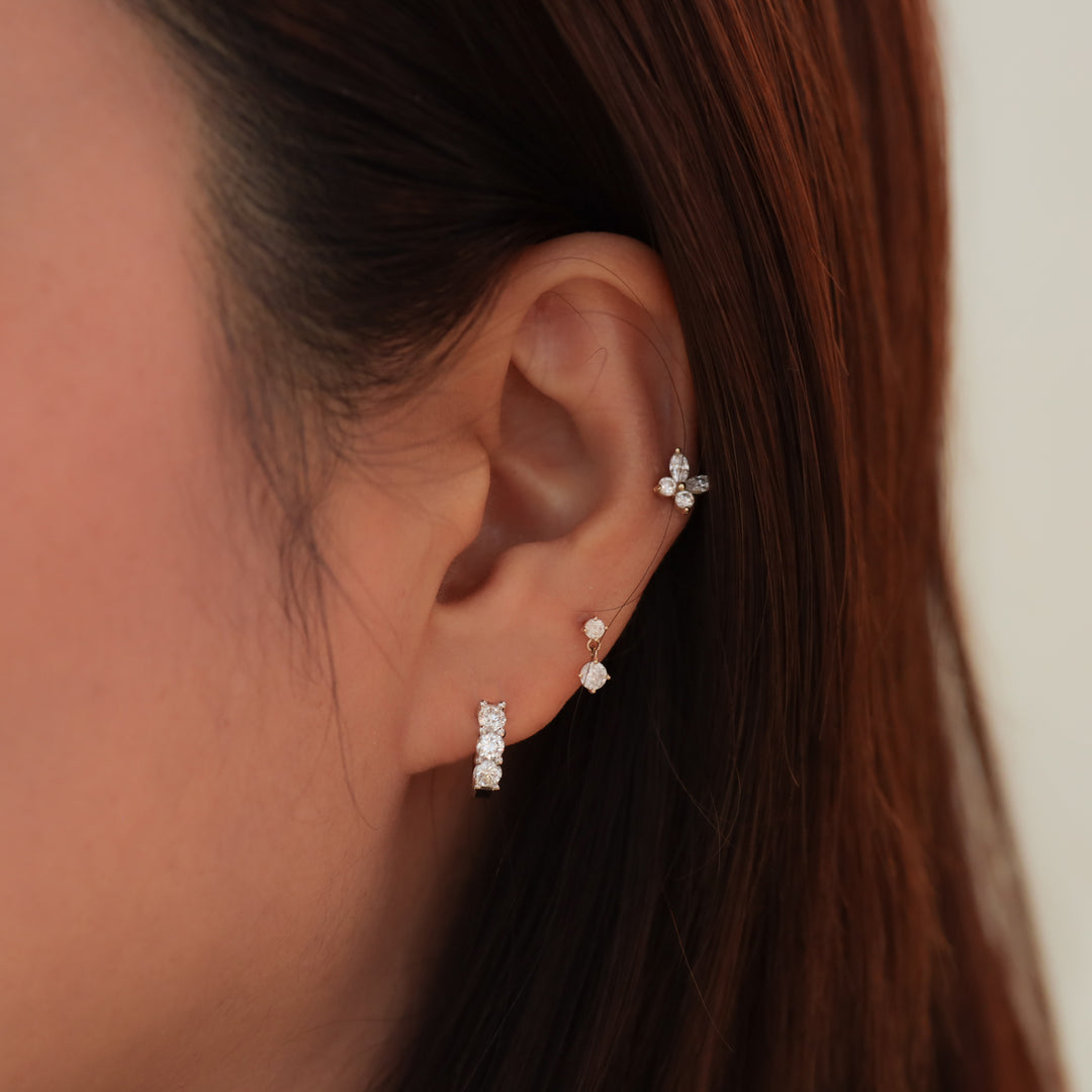 Chunky 3 Stones Lab Grown Diamond Huggie Hoop Earrings 0.6 ct.tw.