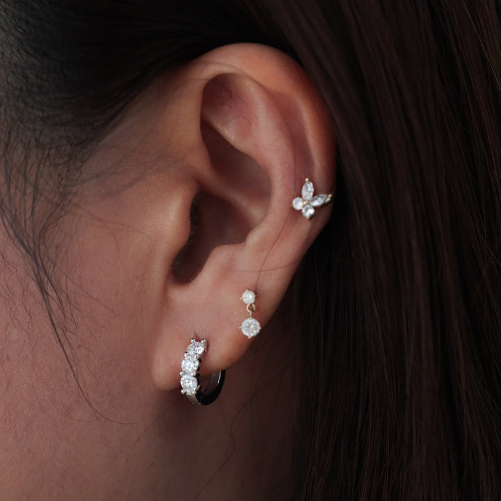 Chunky 3 Stones Lab Grown Diamond Huggie Hoop Earrings 0.6 ct.tw.