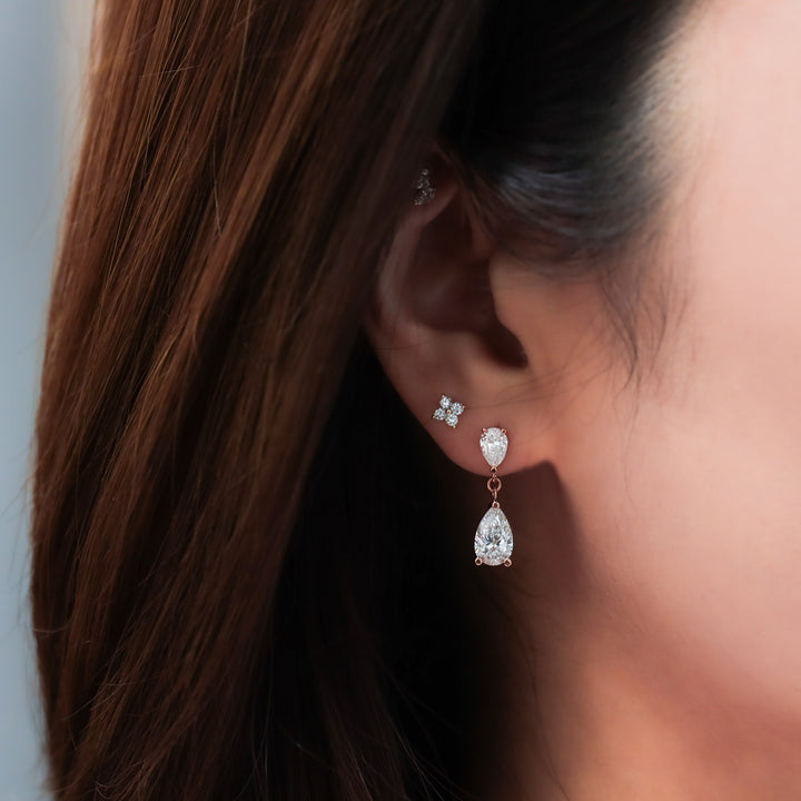 Pear Cut Lab Diamond Duo Drop Earrings – 14K Solid Gold Drop Stud