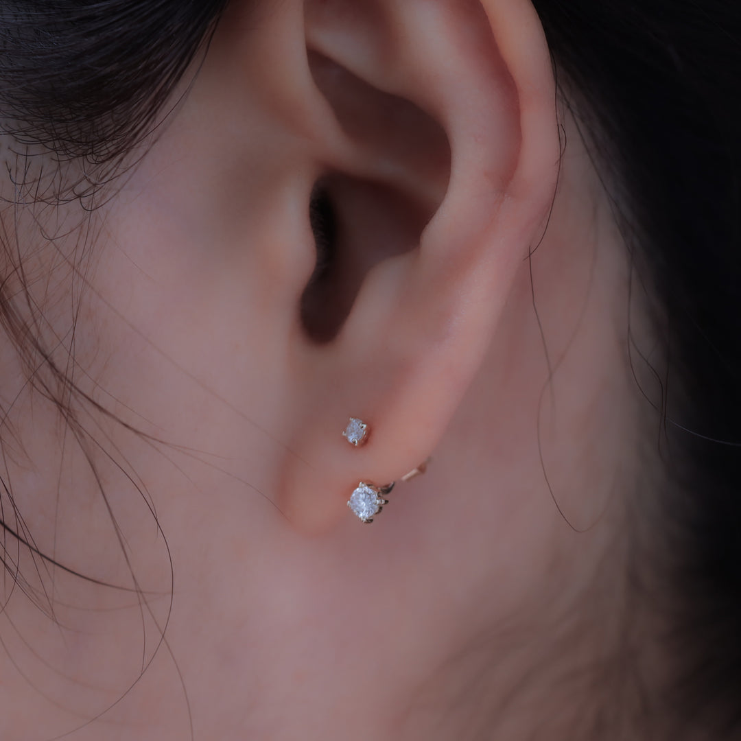 Lab Grown Diamond Ear Jacket Earrings with 0.05 & 0.1 ct Diamonds in 14K Solid Gold (Single or Pair)