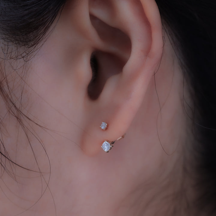 Lab Grown Diamond Ear Jacket Earrings with 0.05 & 0.1 ct Diamonds in 14K Solid Gold (Single or Pair)