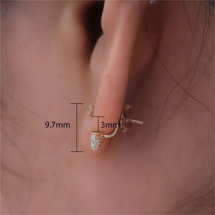 Lab Grown Diamond Ear Jacket Earrings with 0.05 & 0.1 ct Diamonds in 14K Solid Gold (Single or Pair)