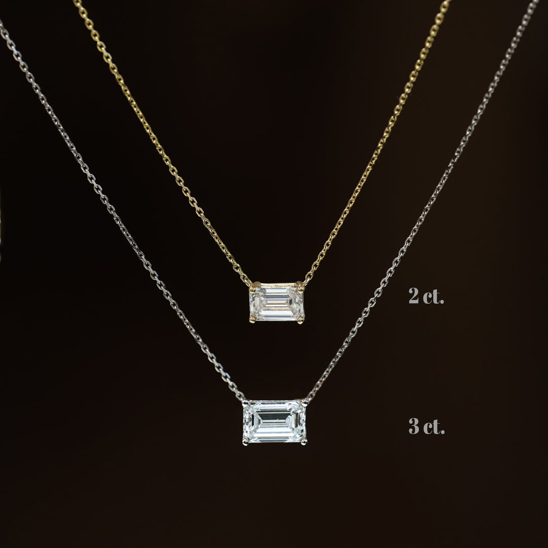 Lab Grown Emerald Diamond Solitaire Necklace on 14K Solid Gold Chain (1 ct. - 3 ct.)