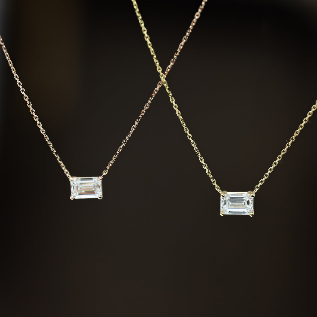 Lab Grown Emerald Diamond Solitaire Necklace on 14K Solid Gold Chain (1 ct. - 3 ct.)