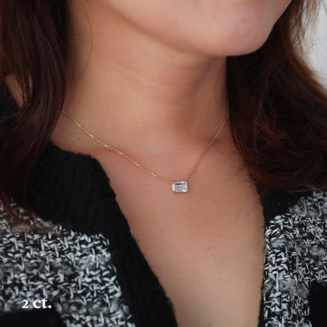Lab Grown Emerald Diamond Solitaire Necklace on 14K Solid Gold Chain (1 ct. - 3 ct.)