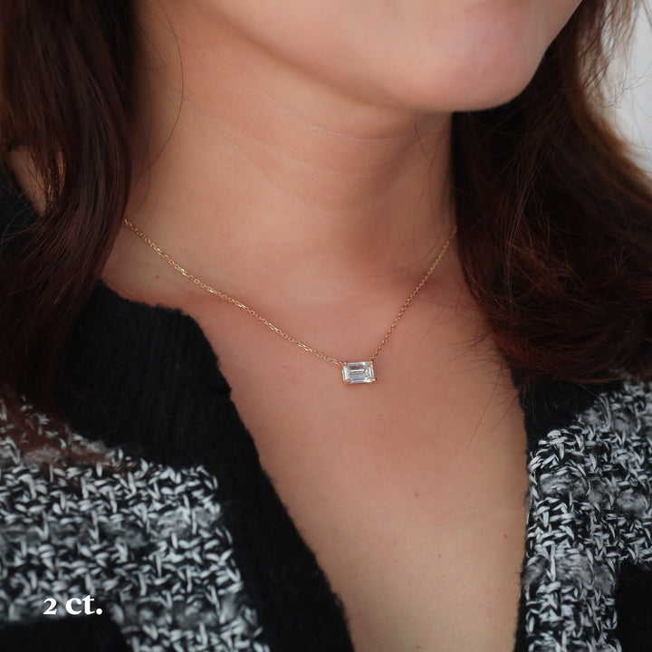 Lab Grown Emerald Diamond Solitaire Necklace on 14K Solid Gold Chain (1 ct. - 3 ct.)
