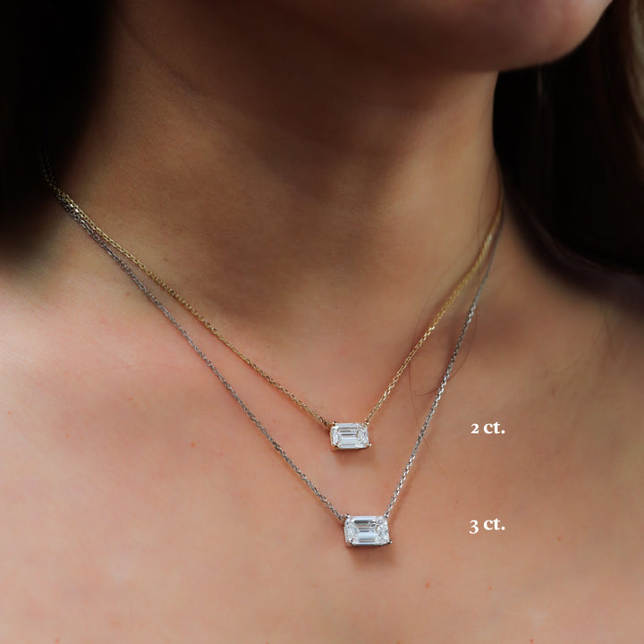 Lab Grown Emerald Diamond Solitaire Necklace on 14K Solid Gold Chain (1 ct. - 3 ct.)