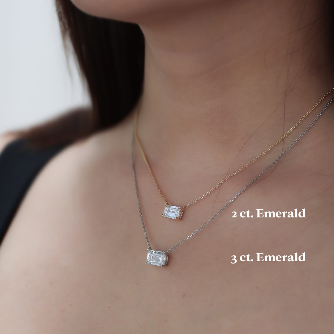Lab Grown Emerald Diamond Solitaire Necklace on 14K Solid Gold Chain (1 ct. - 3 ct.)