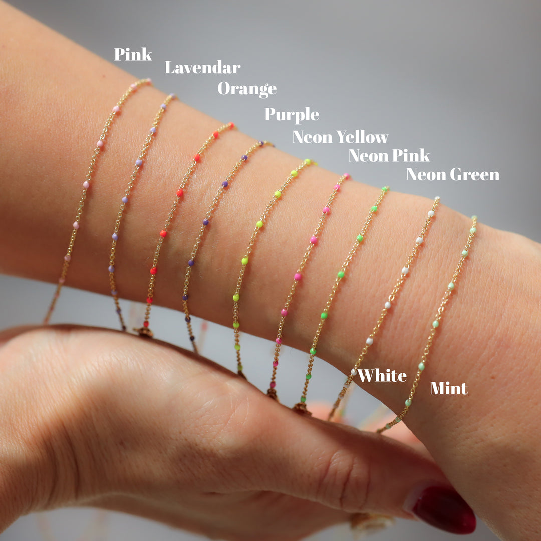 Color Pop Enamel Bead Station Chain Bracelet in 14K Solid Gold