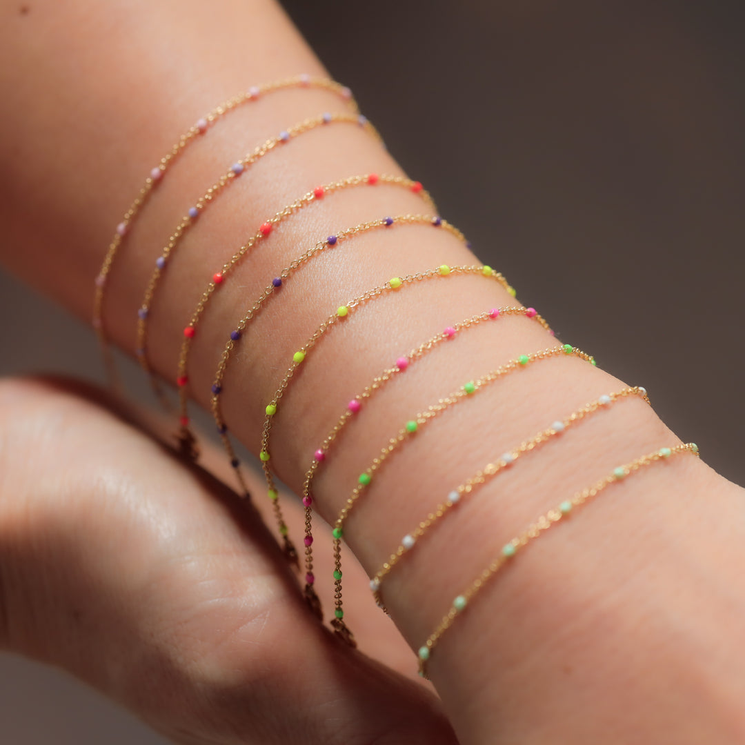 Color Pop Enamel Bead Station Chain Bracelet in 14K Solid Gold