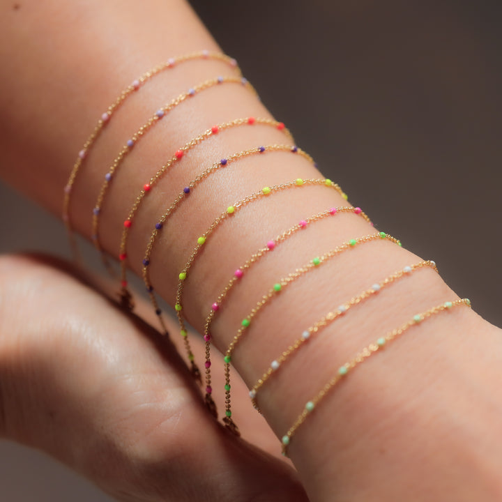Color Pop Enamel Bead Station Chain Bracelet in 14K Solid Gold