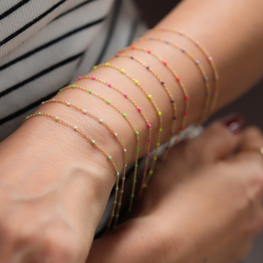 Color Pop Enamel Bead Station Chain Bracelet in 14K Solid Gold
