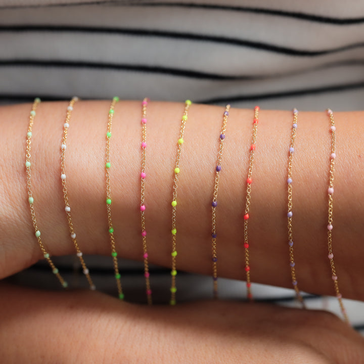 Color Pop Enamel Bead Station Chain Bracelet in 14K Solid Gold