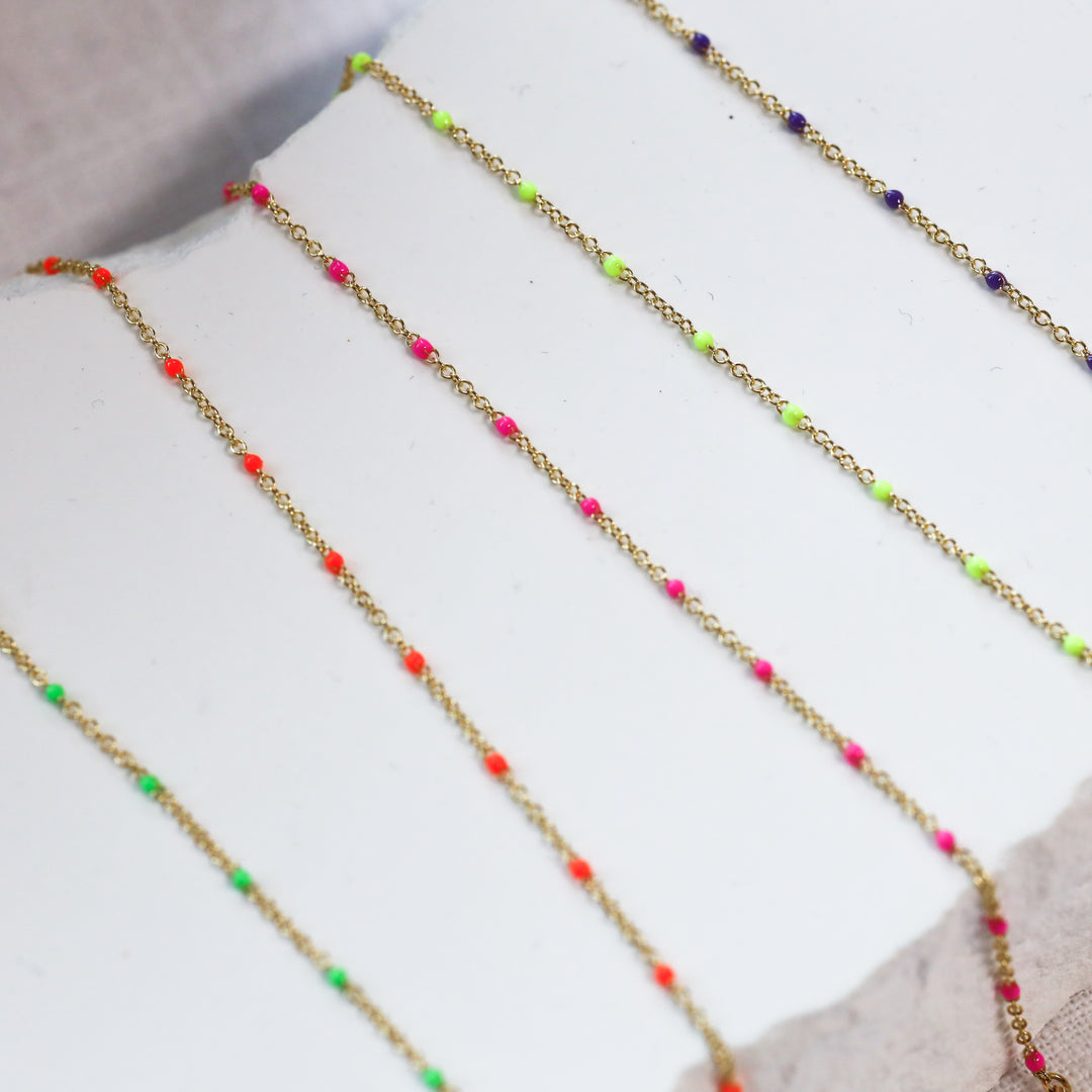 Color Pop Enamel Bead Station Chain Bracelet in 14K Solid Gold