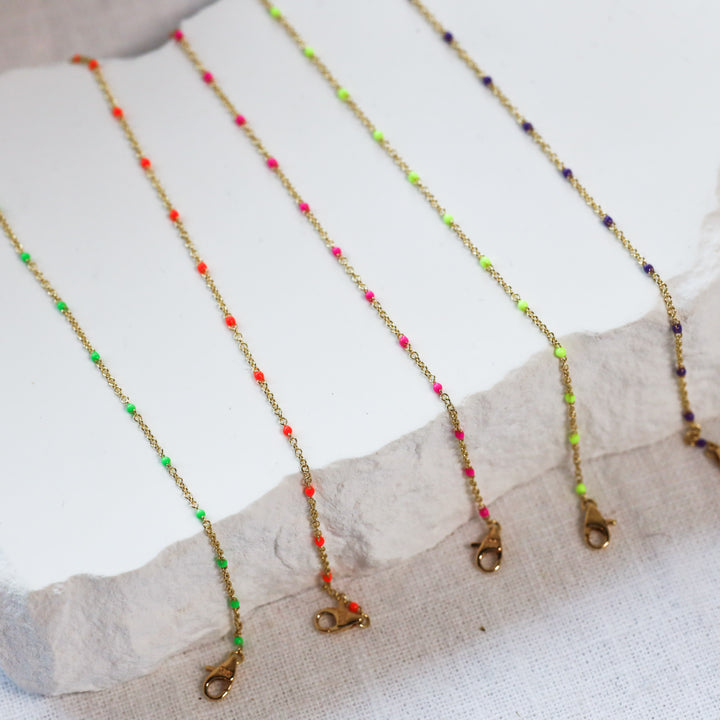 Color Pop Enamel Bead Station Chain Bracelet in 14K Solid Gold
