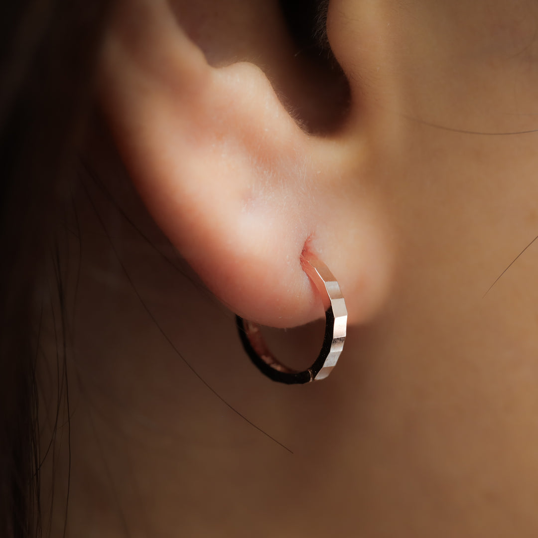 Faceted Light-Catching Shiny Hoop Earrings - Medium 13mm