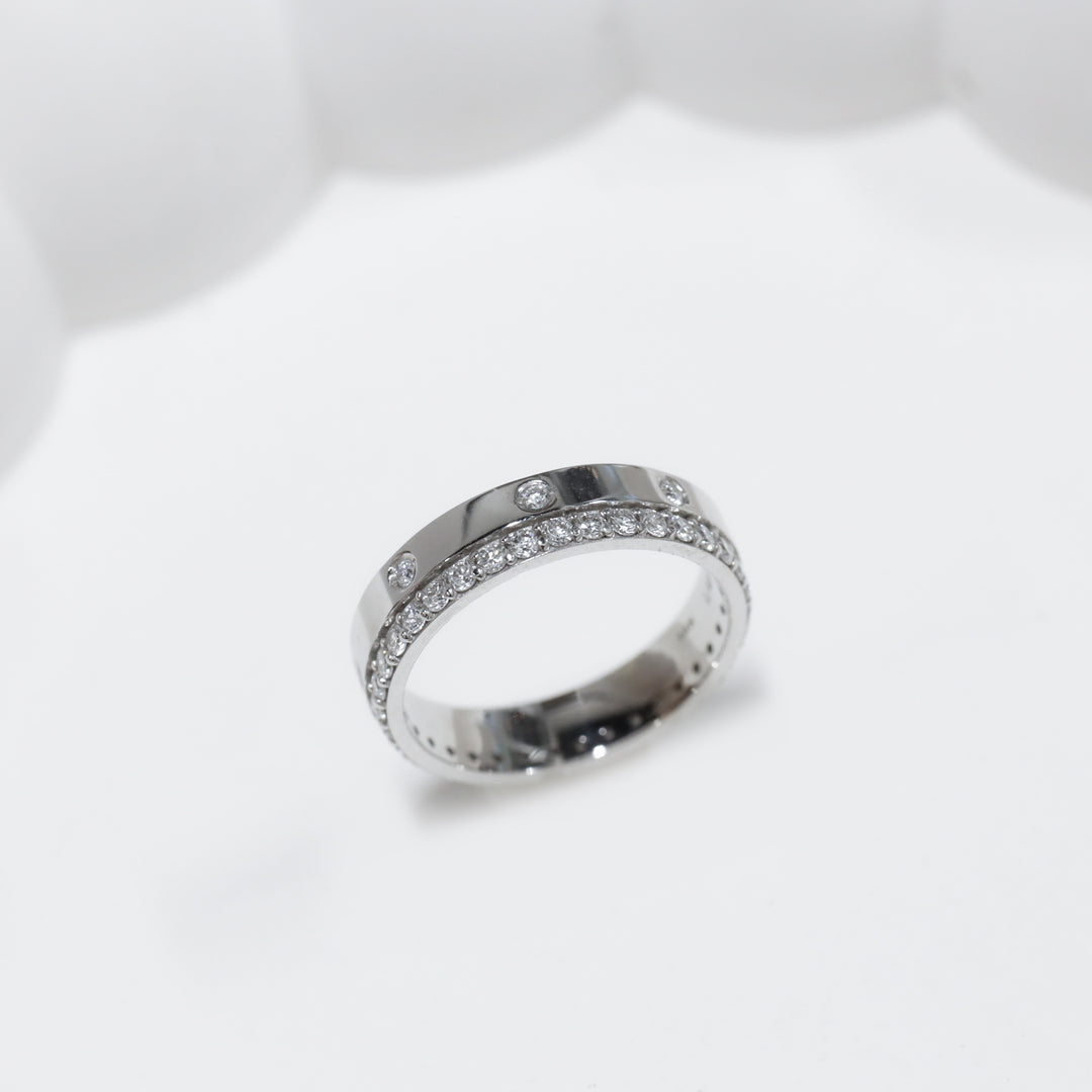 Double Ring - Lab Diamond 8 stones Flush Set & Eternity Pavé Wedding Band 4.3mm