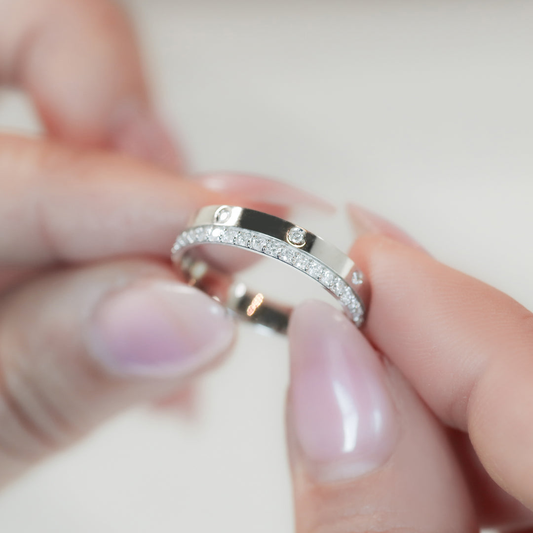Double Ring - Lab Diamond 8 stones Flush Set & Eternity Pavé Wedding Band 4.3mm