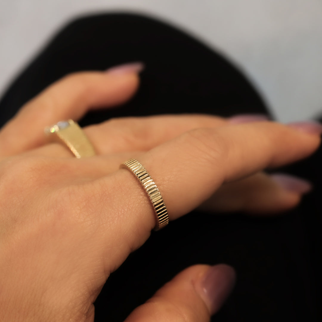 Fluted Stackable Ribbed 14K Gold Ring