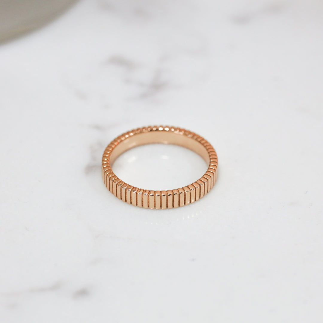 Fluted Stackable Ribbed 14K Gold Ring