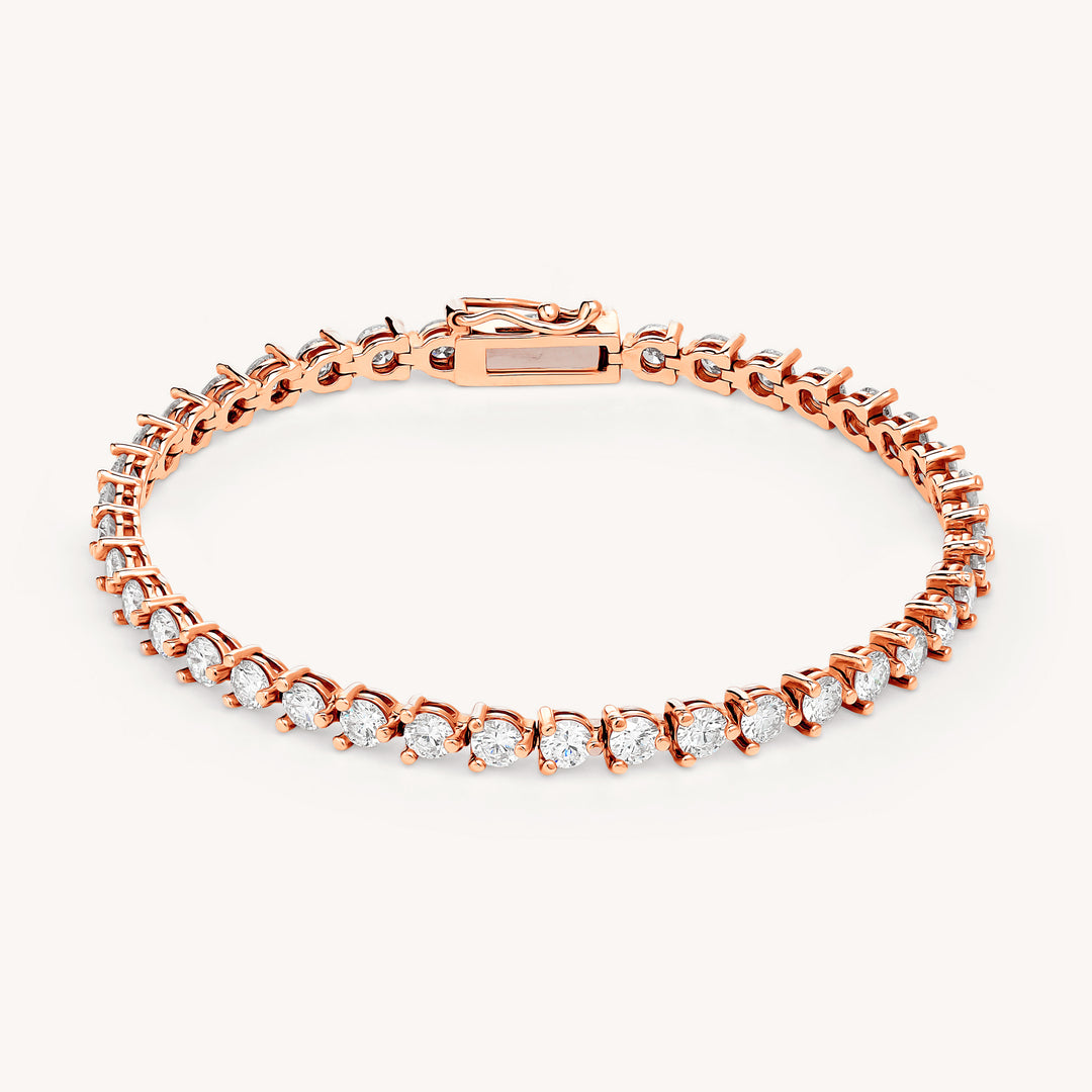 Lab Grown Diamond Brilliant Cut 3 Prong Tennis Bracelet in 14K Solid Rose Gold (1.5 ct - 5 ct)