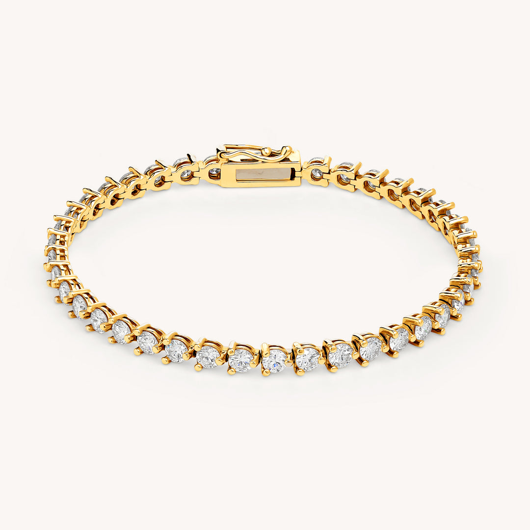 Lab Grown Diamond Brilliant Cut 3 Prong Tennis Bracelet in 14K Solid Yellow Gold (1.5 ct - 5 ct)