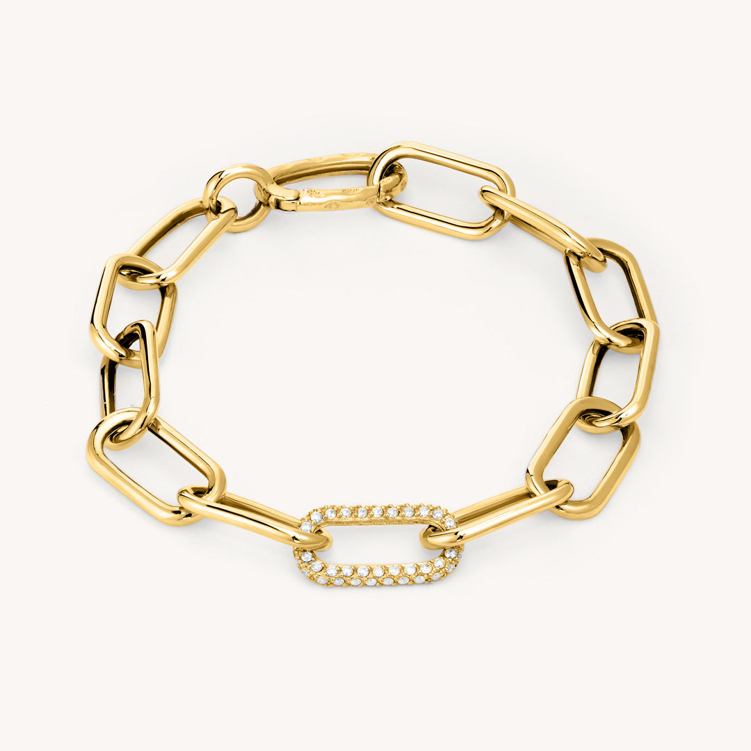 Chunky Chain Paperclip Bracelet 1.5mm – 14K Solid Gold with Pavé-set Lab Diamonds