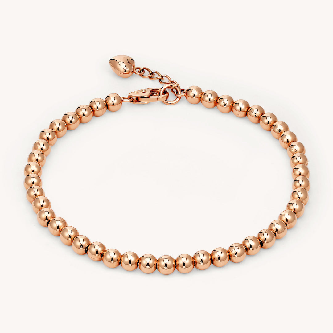 Beads Ball Chain 14K Solid Gold Bracelet - 4mm (Optional Heart Charm)