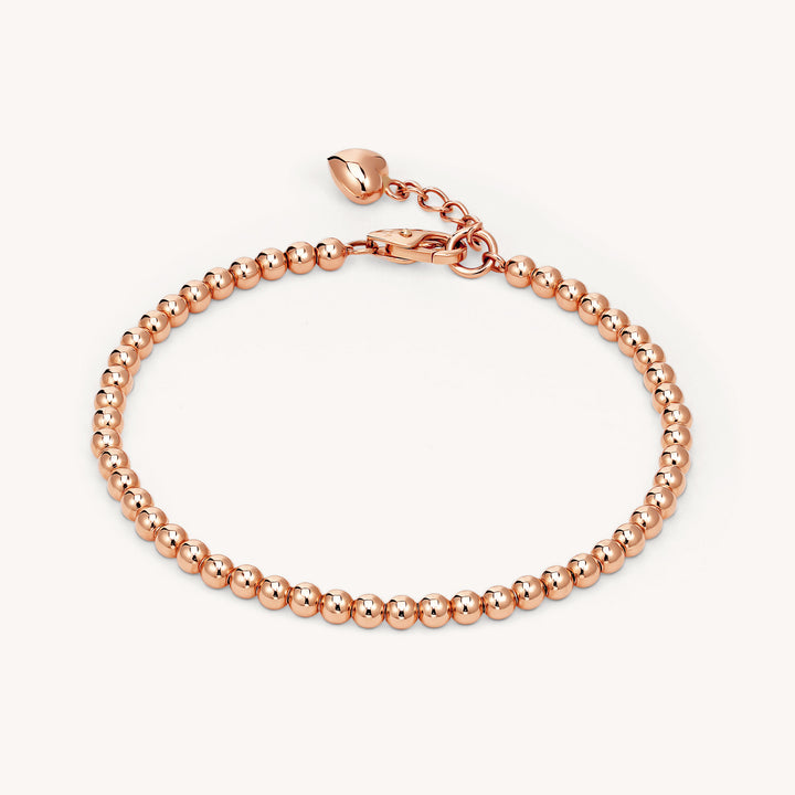 Beads Ball Chain 14K Solid Gold Bracelet - 3mm (Optional Heart Charm)