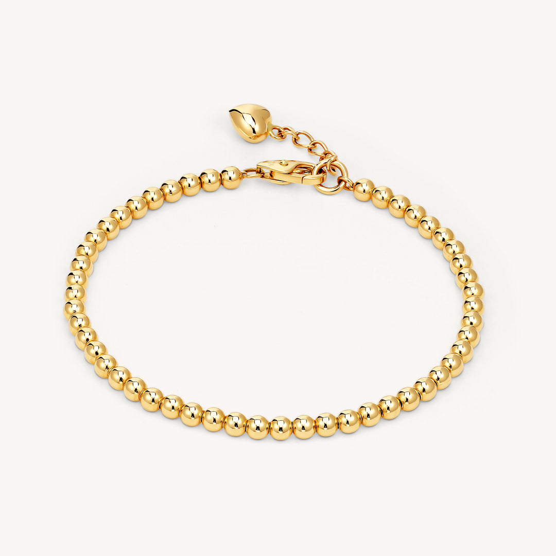 Beads Ball Chain 14K Solid Gold Bracelet - 3mm (Optional Heart Charm)