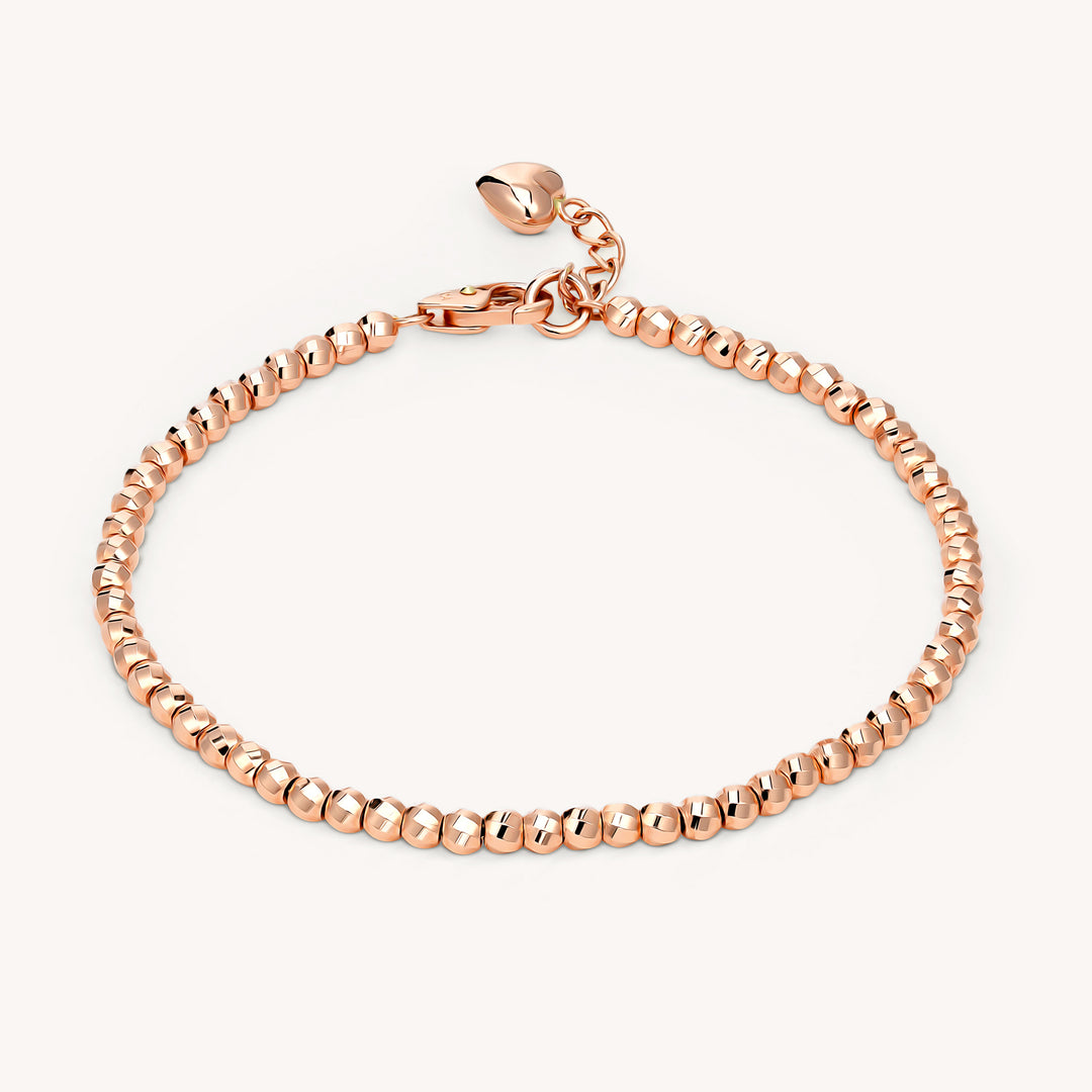 Beaded Bracelet with Diamond Cut Shape in 14K Gold - 3mm (Optional Heart Charm)
