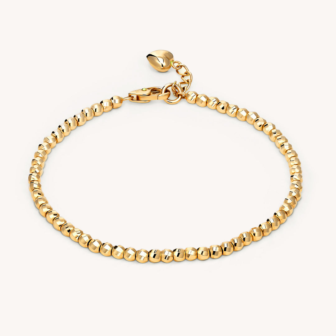Beaded Bracelet with Diamond Cut Shape in 14K Gold - 3mm (Optional Heart Charm)